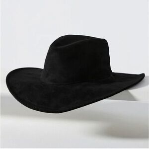 Anthropologie Hat Womens Fedora Black Suede Adjustable NEW